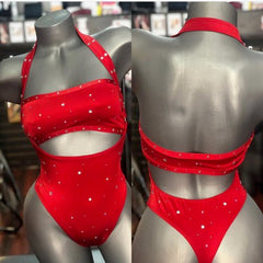 RED SUSPENDER / BANDEAU TOP SHORT SET