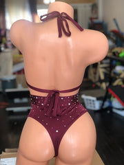 MAROON 2PC HIGH WAIST