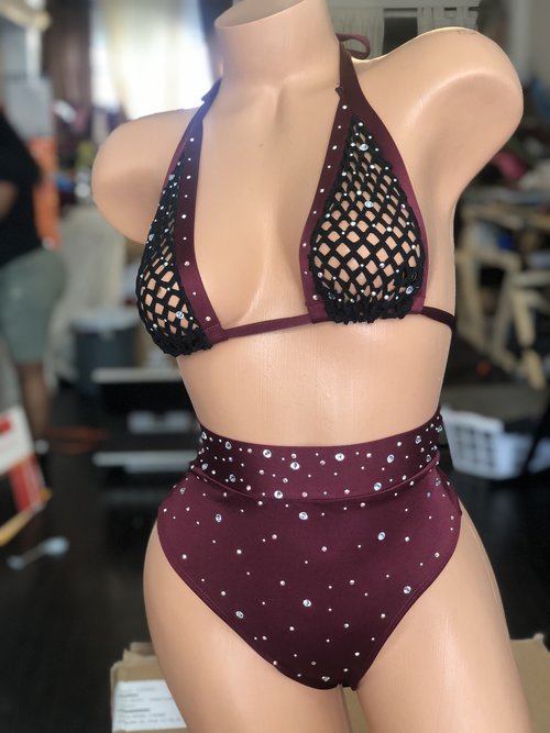 MAROON 2PC HIGH WAIST